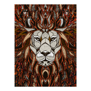 Poster de león de polígono Glossy - Dibujo de arte