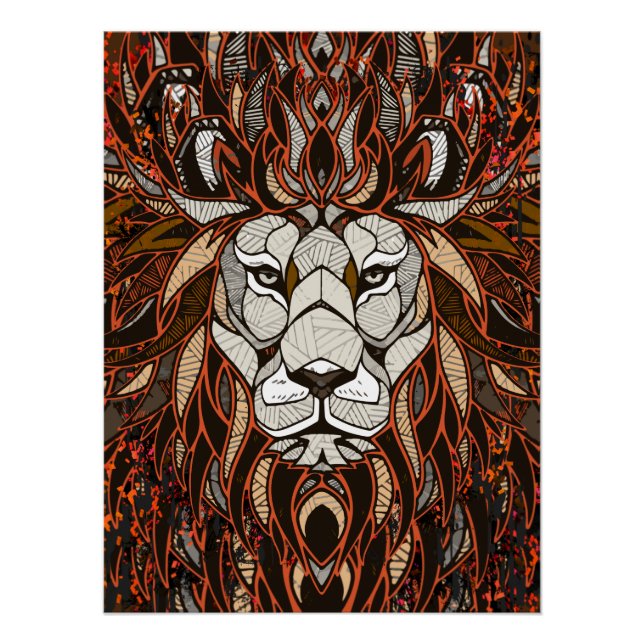 Poster de león de polígono Glossy - Dibujo de arte (Anverso)