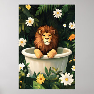 Póster de León en Bañera, Póster Divertido de Anim