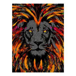 Poster de león Glossy - Naranja Ilustracion de leó
