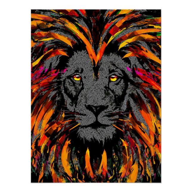 Poster de león Glossy - Naranja Ilustracion de leó (Anverso)