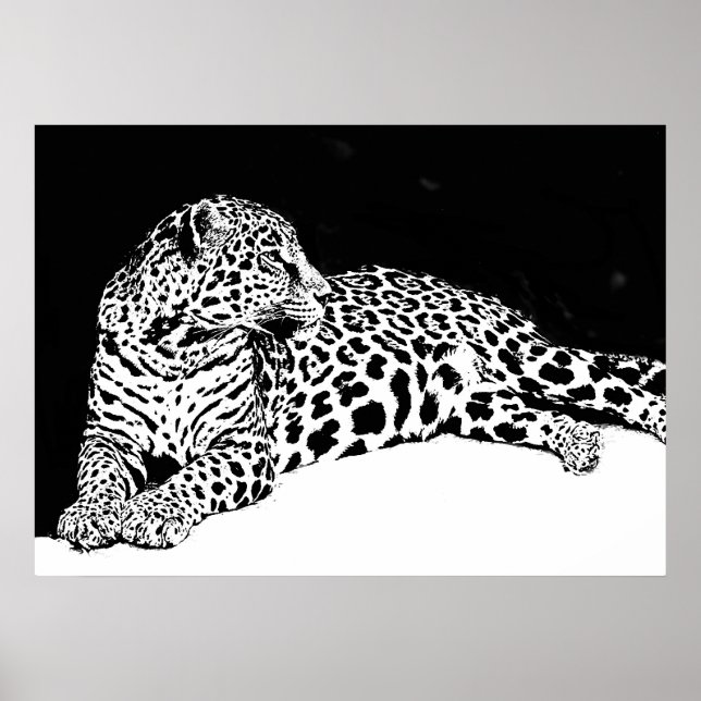 Poster de Leopardo Blanco Negro Arte Pop Animal Sa (Frente)