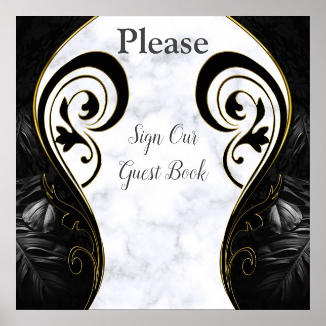 Póster de libro de invitados abstracto negro - már (Frente)