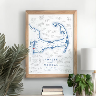 Póster de libro de invitados azul moderno para bod