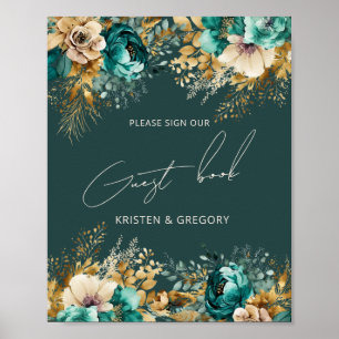 Póster de Libro de Invitados de Boda con Acuarela 