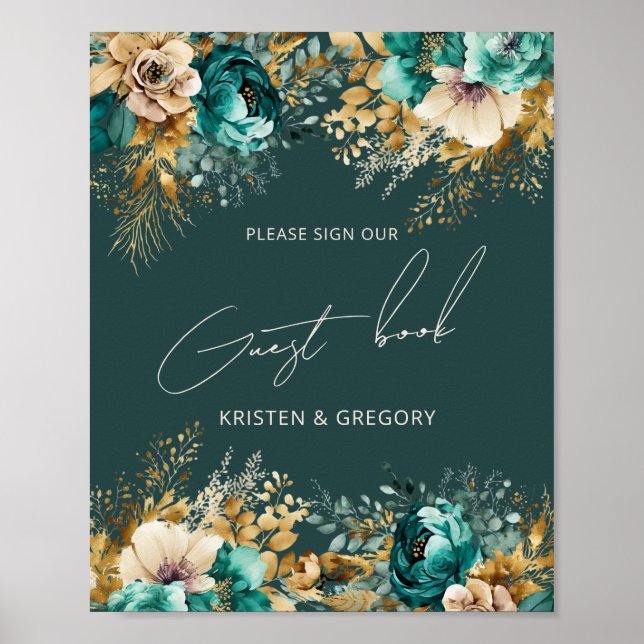 Póster de Libro de Invitados de Boda con Acuarela  (Frente)