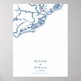 Póster de libro de invitados de boda con mapa de M