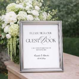 Póster de Libro de Invitados de Boda en Blanco y N