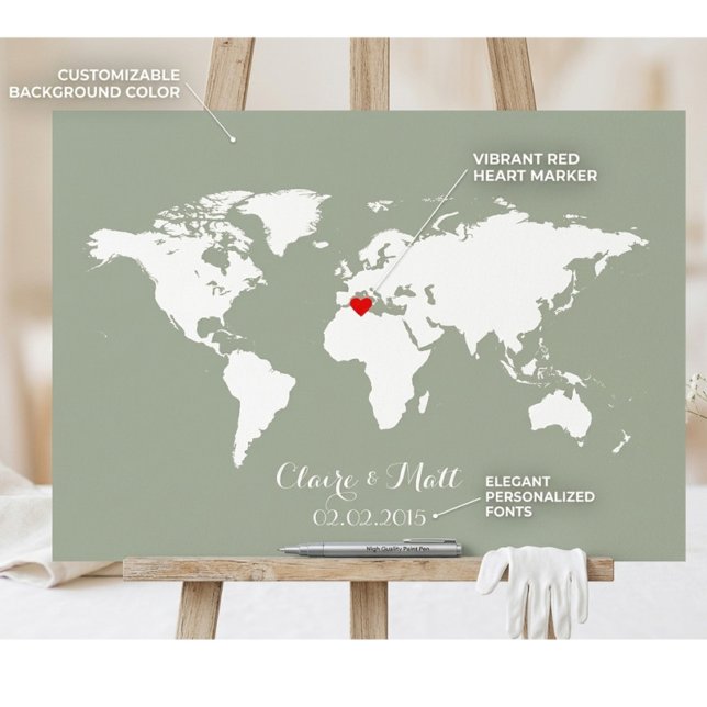 Póster de libro de invitados de boda Mapa del mund (Subido por el creador)