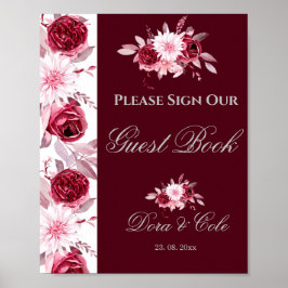 Póster de Libro de Invitados de Boda Rosa Floral B