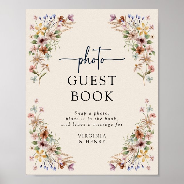 Póster de libro de visitas boho floral (Frente)