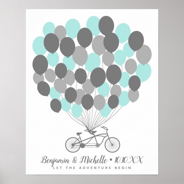 Póster de libro de visitas de bicicleta y globos - (Frente)