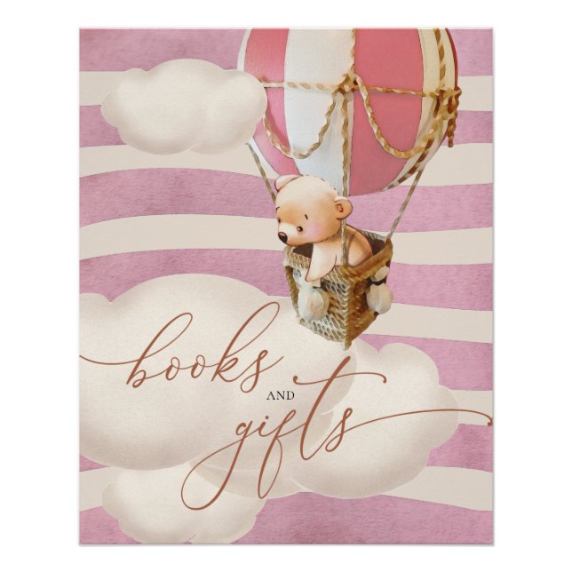 Poster de libros y regalos con globo de oso rosa (Anverso)