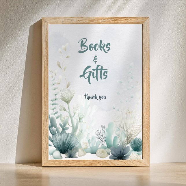 Póster de Libros y Regalos para Fiesta de Bebé Sea (Books & Gifts Sea You Soon Baby Shower)