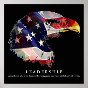 Póster de liderazgo de águila de bandera americana