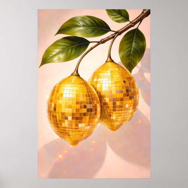 Póster de limón disco, arte de fruta de bola de di (Frente)