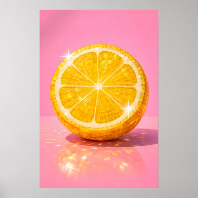 Póster de limón disco, fruta de bola de espejo ros (Frente)