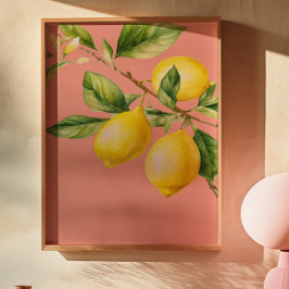 Póster de limones con acuarela rosa