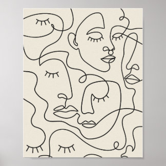 Poster de líneas de arte muchas caras