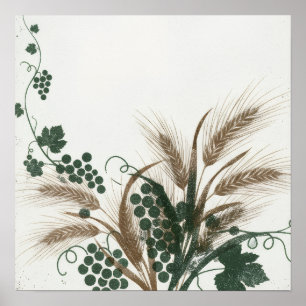 Póster de Linóleo Botánico de Trigo de Vid Vintage