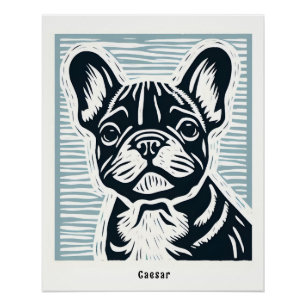 Poster de linoryt de bulldog francés