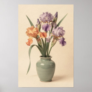 Póster de Lirios Violeta y Albaricoque en Jarrón d