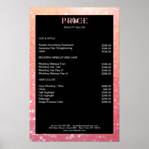 Póster de lista de precios de coral melocotón bril