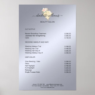 Póster de lista de precios de flores de diamantes 