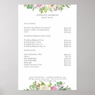 Póster de lista de precios de flores modernas