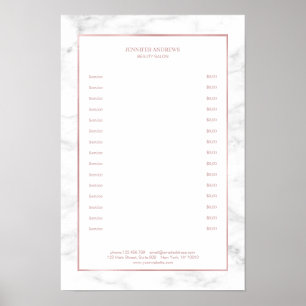 Póster de lista de precios de mármol blanco elegan