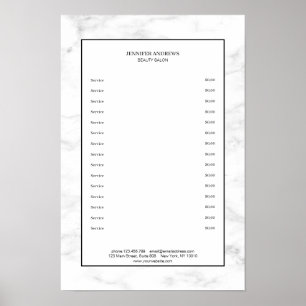Póster de lista de precios de mármol blanco elegan