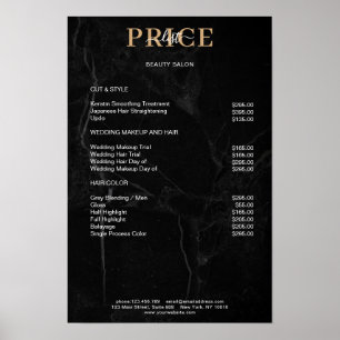 Póster de lista de precios de mármol negro elegant