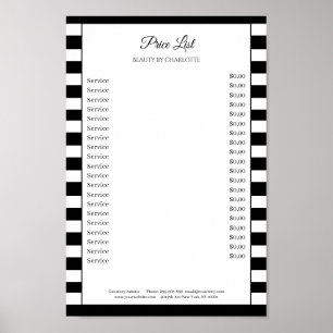 Póster de lista de precios de Modern Stripes Salon