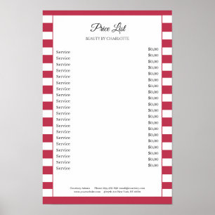 Póster de lista de precios de Modern Stripes Salon