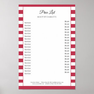 Póster de lista de precios de Modern Stripes Salon