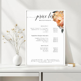 Póster de lista de precios de peonía floral elegan