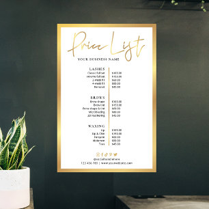 Póster de Lista de Precios de Pestañas Faux Gold d
