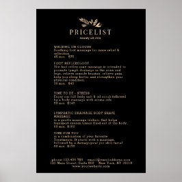 Póster de lista de precios de salón botánico negro