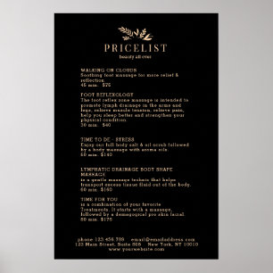 Póster de lista de precios de salón botánico negro
