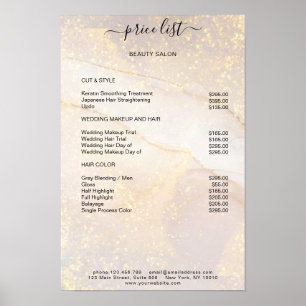 Póster de lista de precios de salón de glitter de