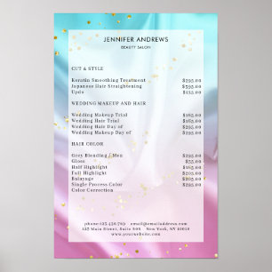 Póster de lista de precios de salón de glitter pas