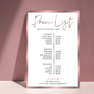 Póster de Lista de Precios de Salón de Pestañas El