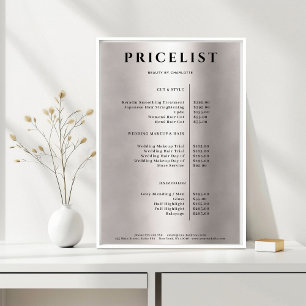 Póster de lista de precios de salón de plata simpl