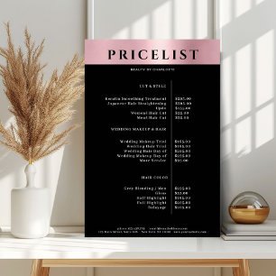Póster de lista de precios de salón de rosegold si