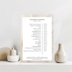 Póster de lista de precios de salón elegante con o