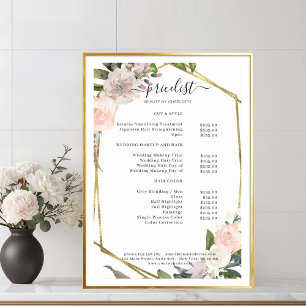 Póster de lista de precios de salón floral