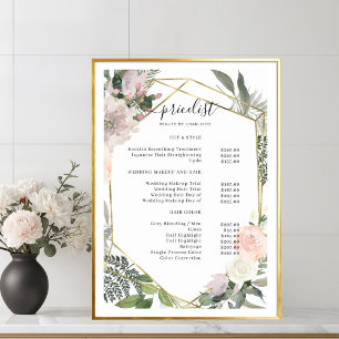 Póster de lista de precios de salón floral