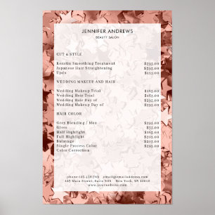 Póster de lista de precios de salón glamour de est
