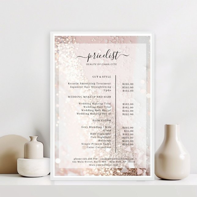 Póster de lista de precios de Salón Glitter (Glitter Salon Price List Poster)
