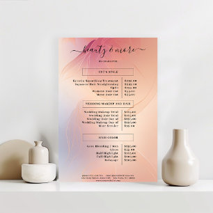 Póster de lista de precios de salón moderno simple